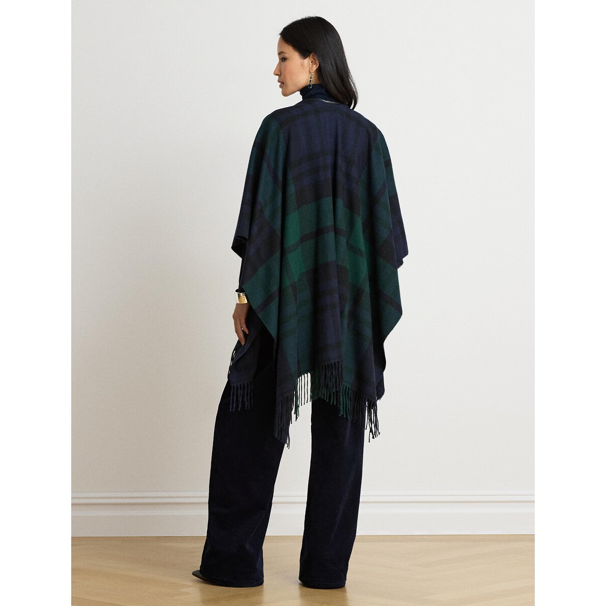Poncho frangé, à carreaux marine/vert, LAUREN RALPH LAUREN