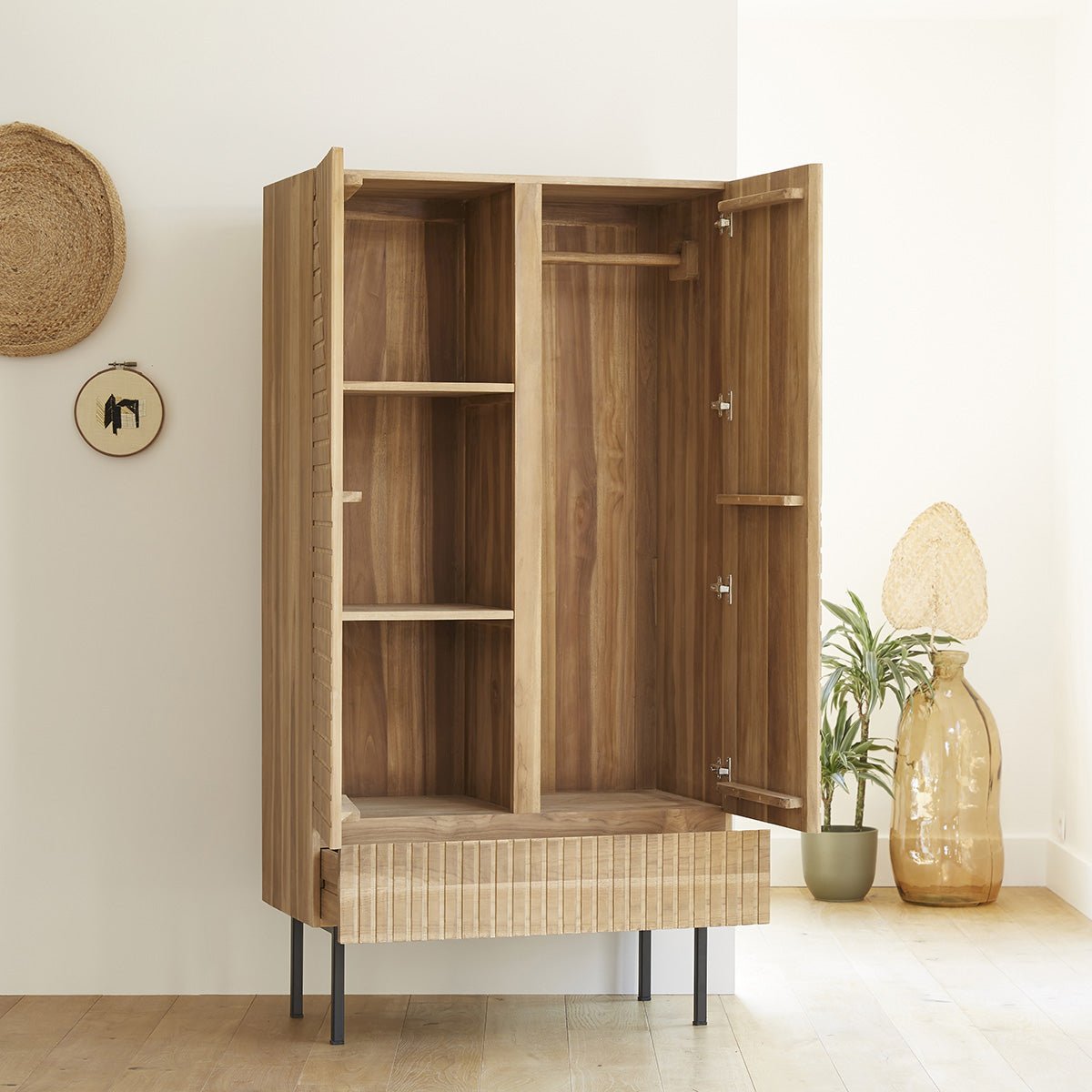Armoire 2 portes et tiroir en teck massif PORTLAND naturel, BERAH GETAH