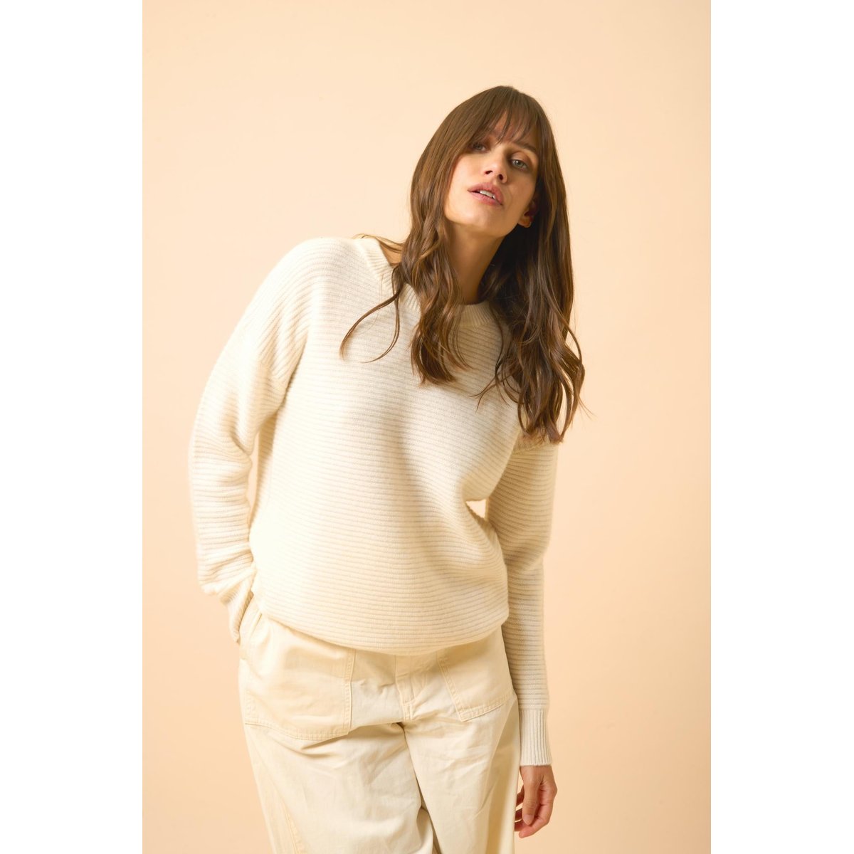 Pull Col Rond 4 Fils Neige Louna blanc, JUST CASHMERE