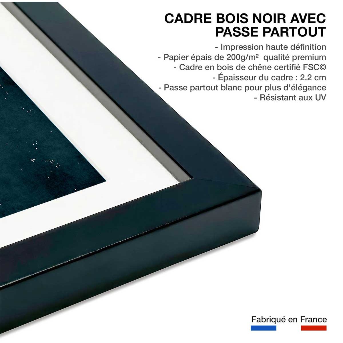 Affiche paysage Brise au sunset affiche + cadre en bois - noir, HEXOA