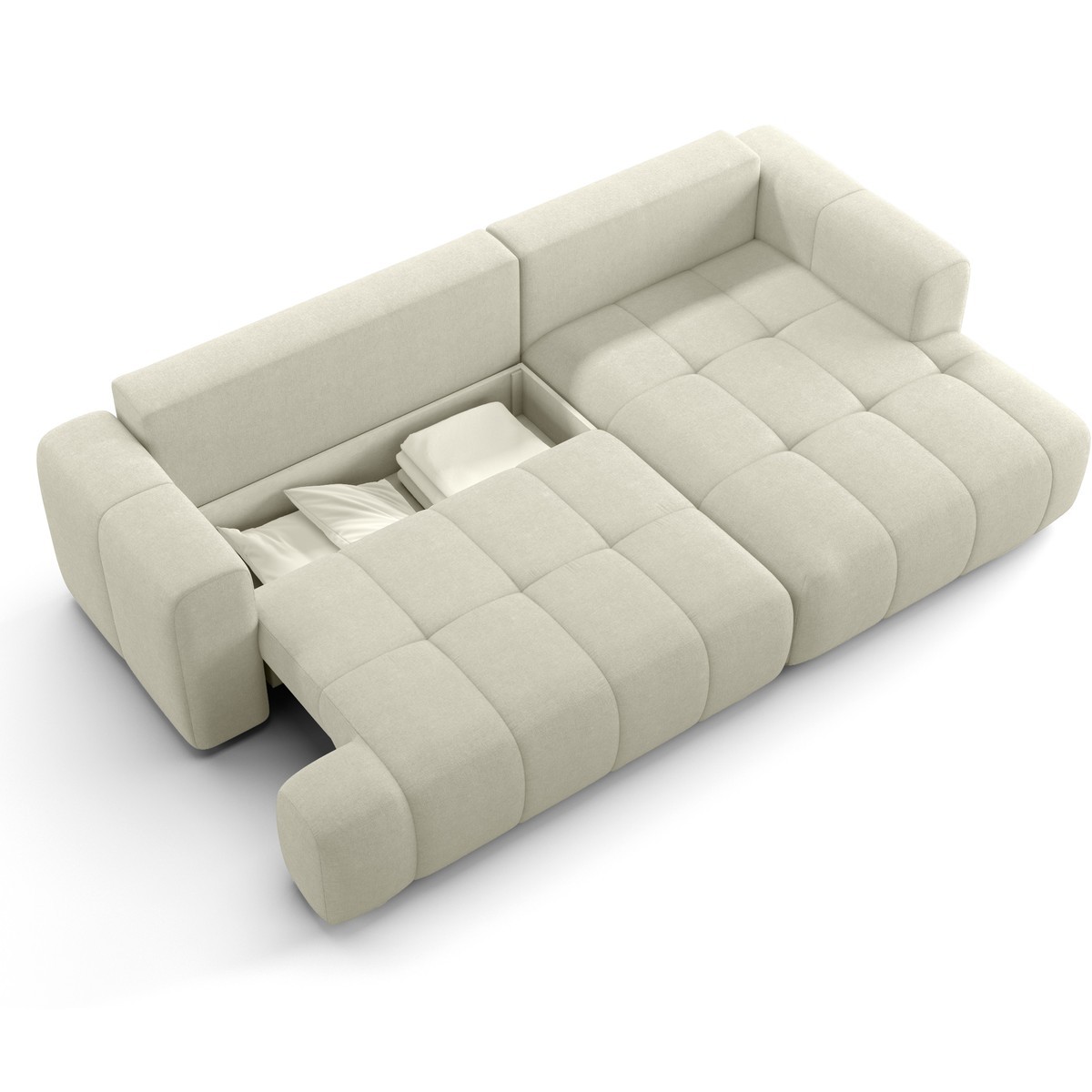 Canapé d'angle à droite convertible 4 places en tissu chenille - ouverture rapide - KARL beige, HOMIFAB