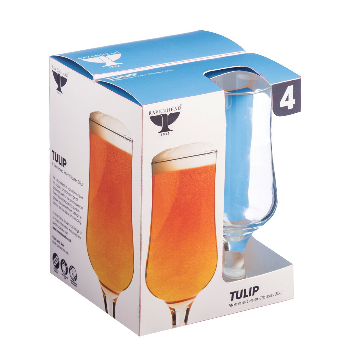 Set of 4 Tulip Stemmed Beer Glasses transparent, RAVENHEAD