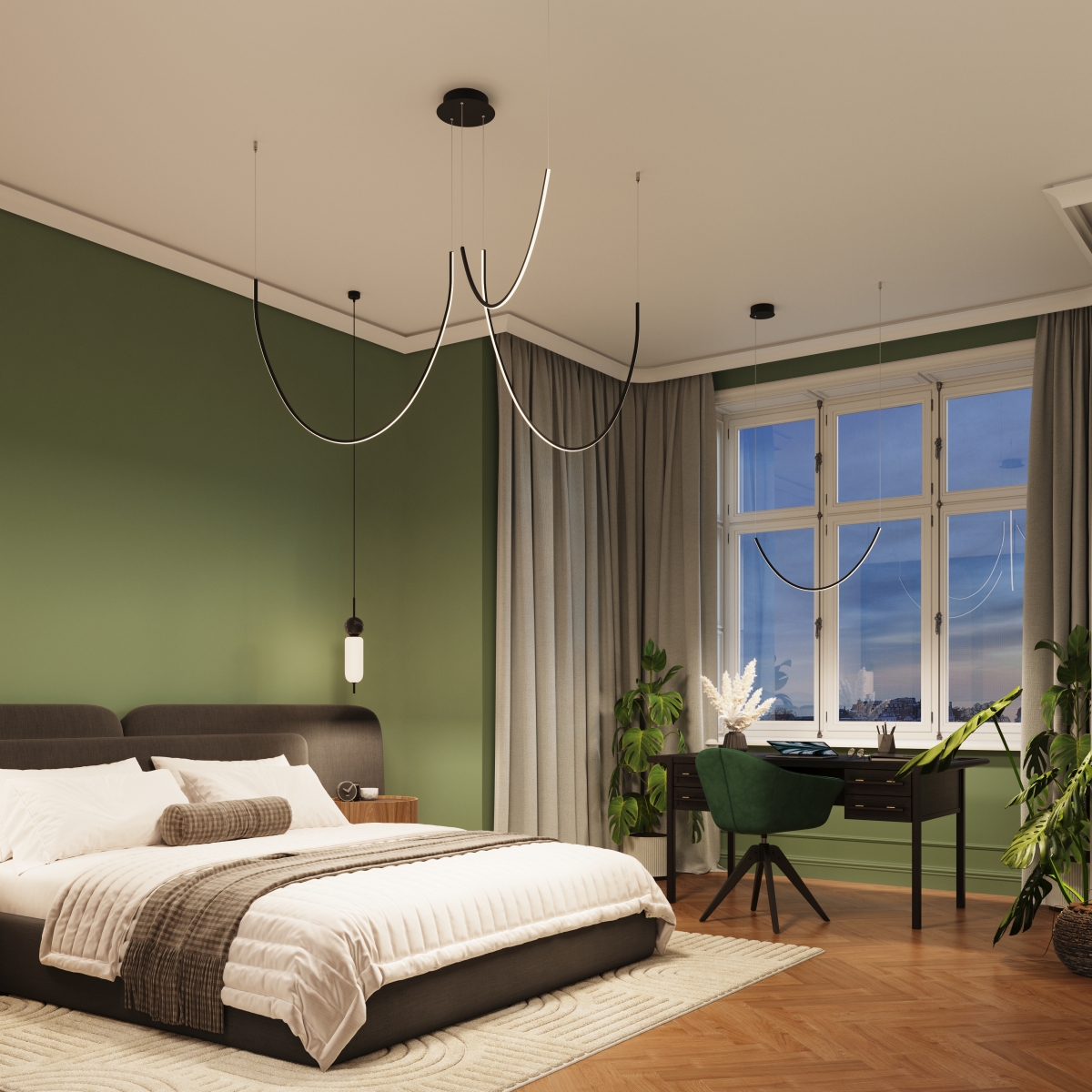 Lustre Aluminium Noir LED 3 Alvar noir, EDEN