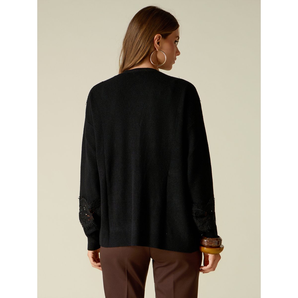 Cardigan avec inserts en dentelle noir, OLTRE