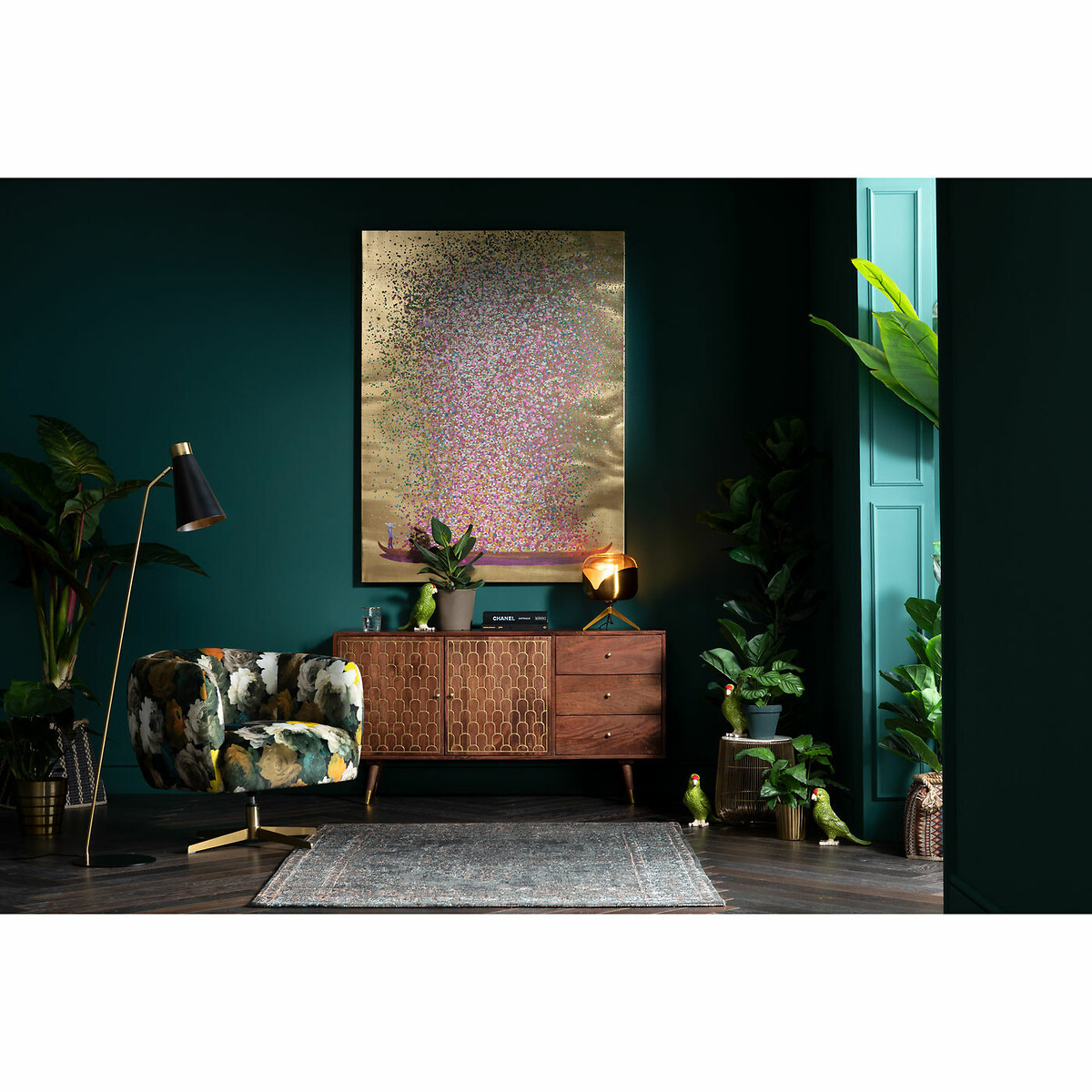 Quadro ritoccato olio Flower Boat oro-rosa 120x160 color oro, KARE DESIGN