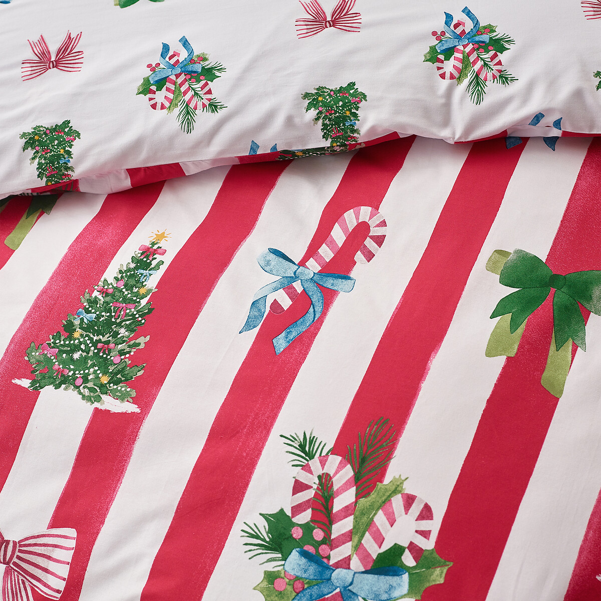 Christmas Stripe Reversible Duvet Cover and Pillowcase Set red, CATHERINE LANSFIELD