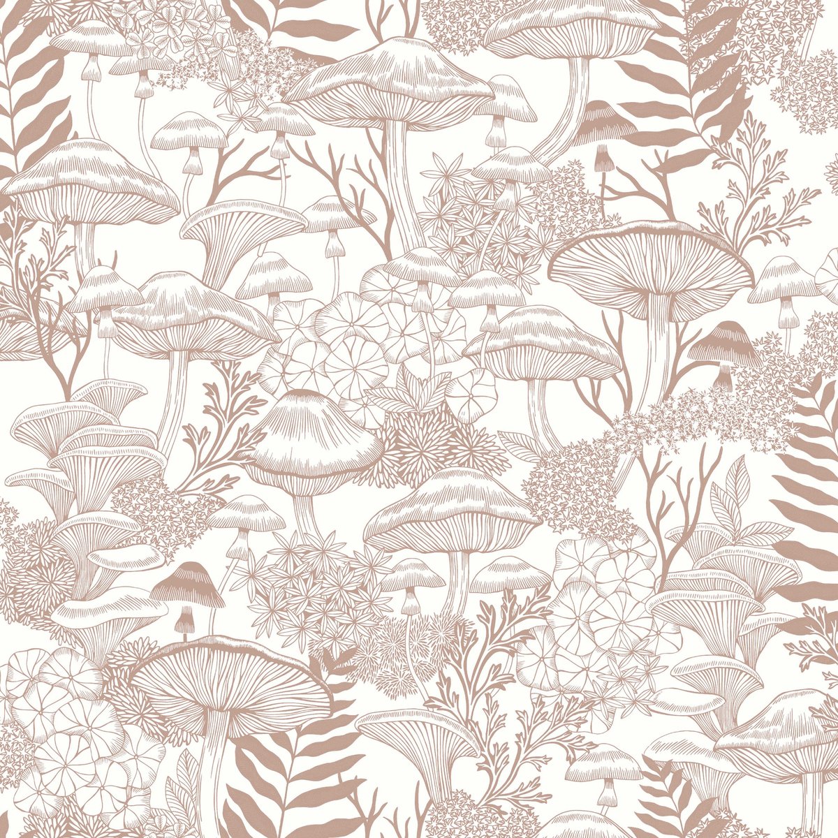 Papier peint Champignons Fungi Folklore Whispering rose poudré sur fond blanc cassé, GRAHAM ET BROWN