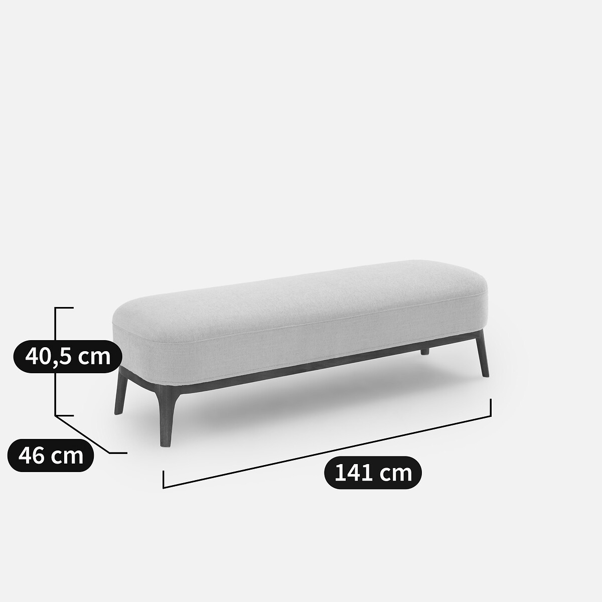 Banc, bout de lit pied, en noyer massif et tissu texturé, JABOTE ficelle, AM.PM