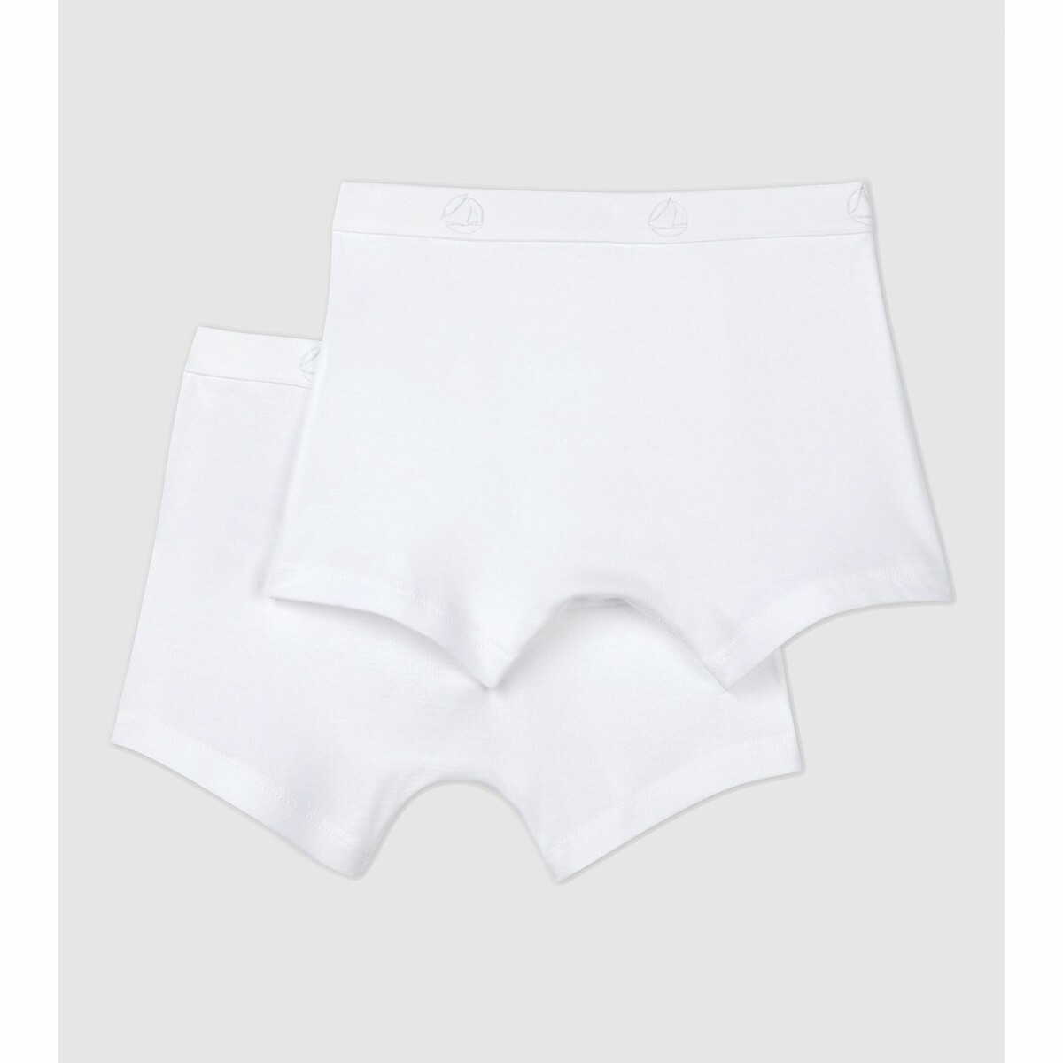 Lot de 2 boxers uni en coton blanc, PETIT BATEAU