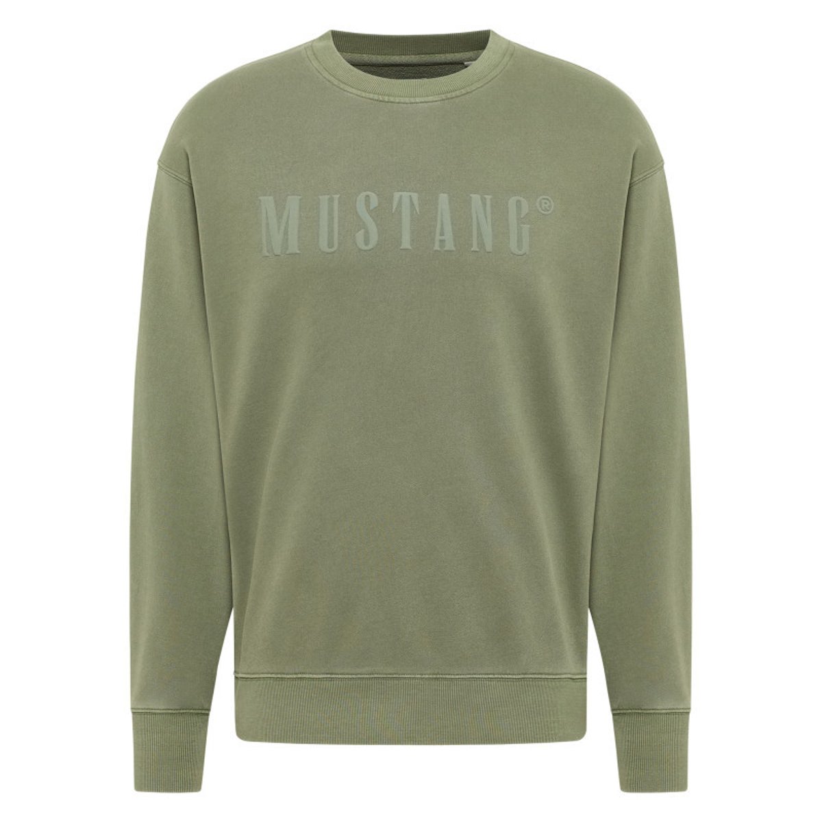 Pull en coton kaki uni avec un col rond et des manches longues kaki, MUSTANG