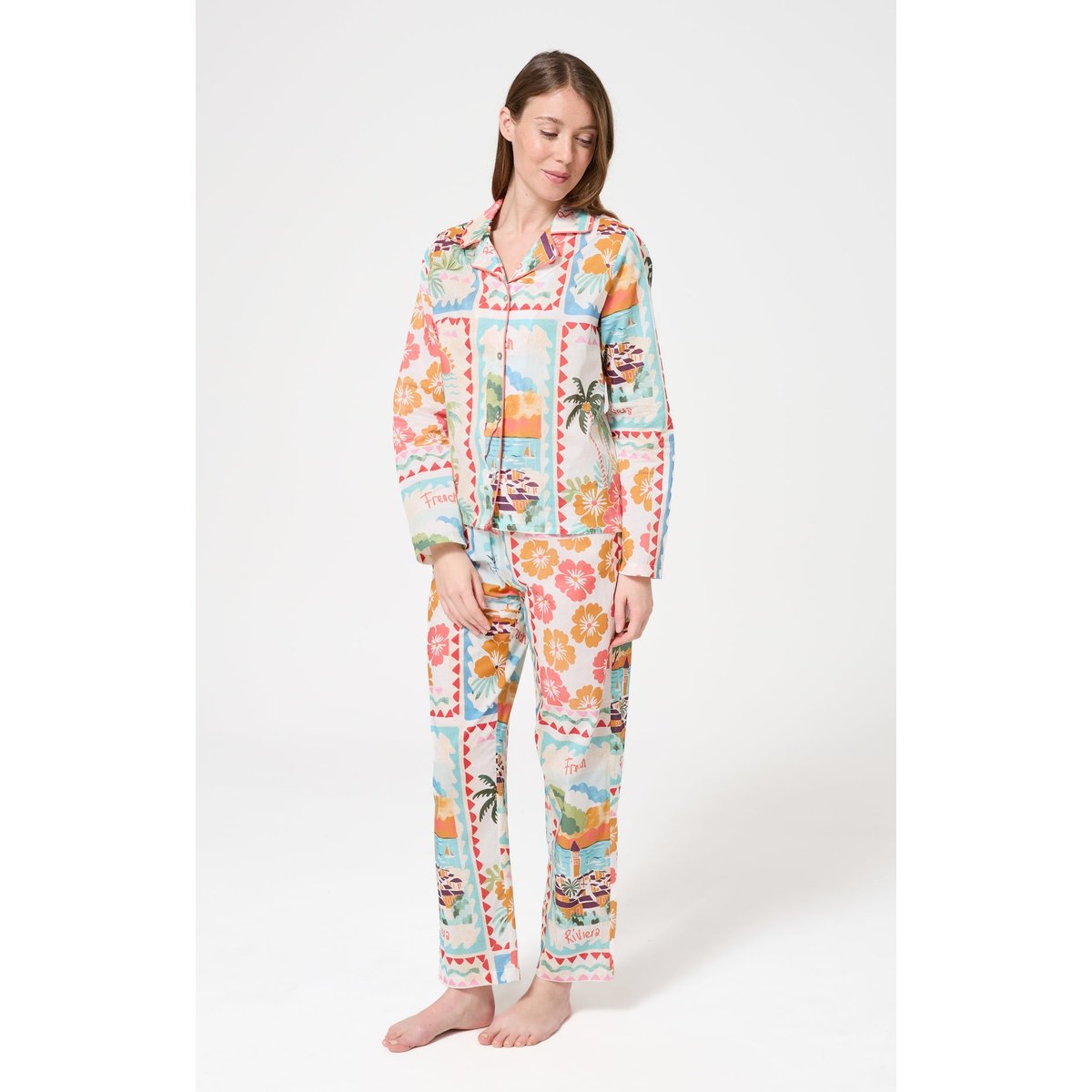 Pyjama boutonné en coton imprimé French Riviera multicolore, ARTHUR