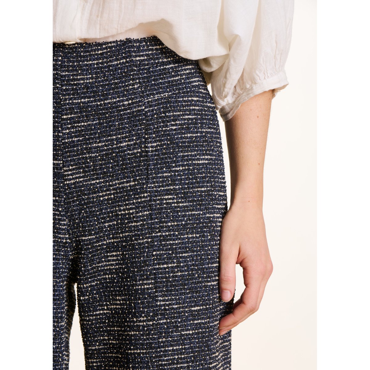 Pantalon cropped en milano effet tweed navy, LA FEE MARABOUTEE