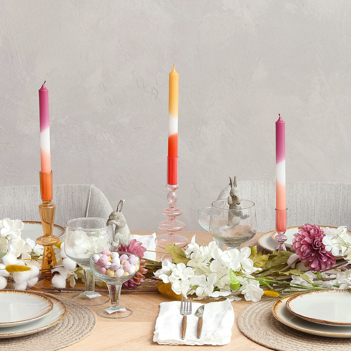 Set of 6 Two-Tone Dinner Candles pink, SO'HOME