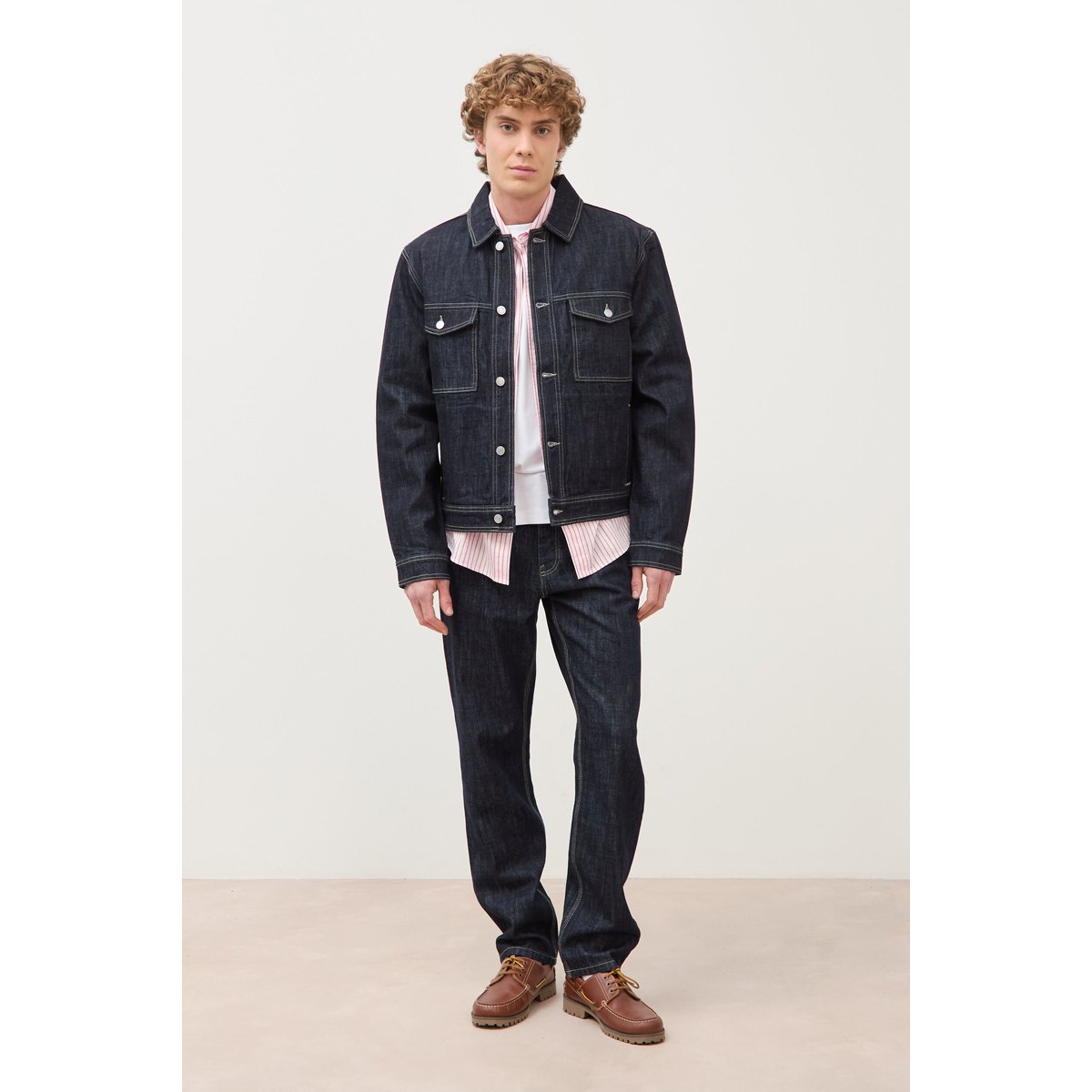 Jeans straight en coton longueur 32 denim brut rinse, BONOBO
