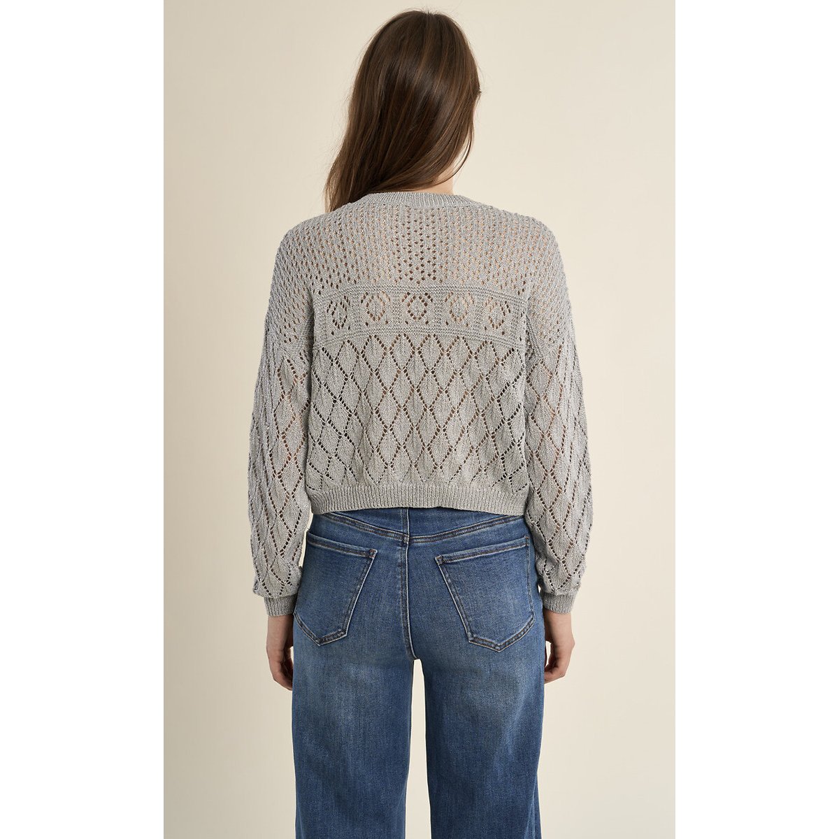 Pull ajouré manches longues argenté, MOLLY BRACKEN