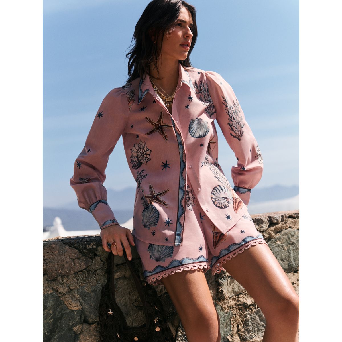 Chemise légère à manches longues imprimé coquillage rose, NEXT
