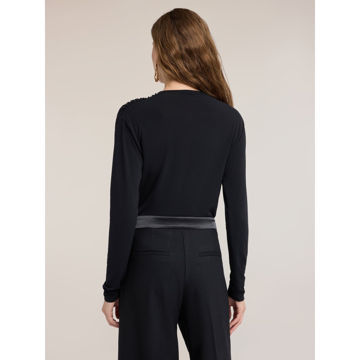 Body avec drapé et manches longues noir, MOTIVI