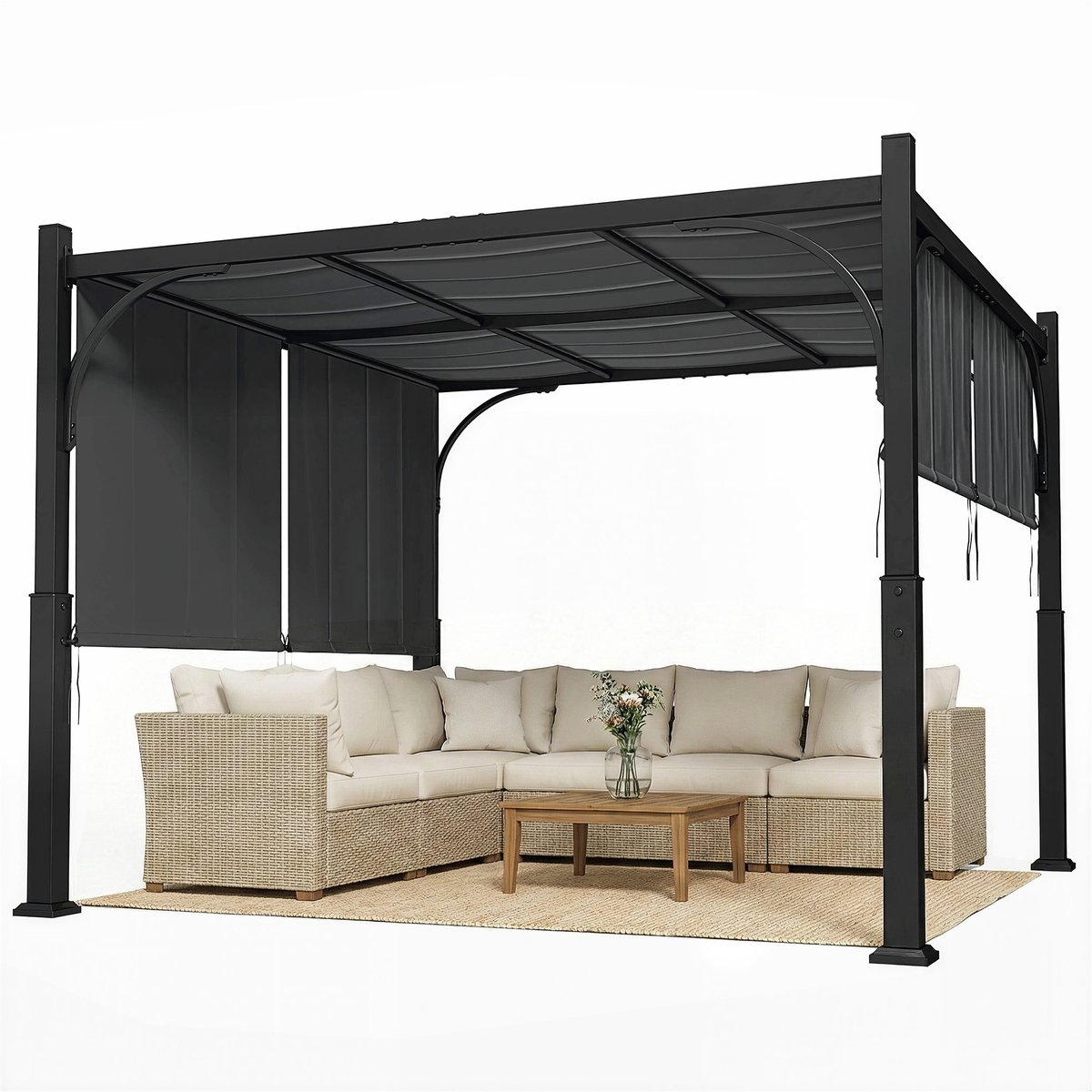 Pergola de jardin 3 x 3 m auvent coulissant métal galvanisé gris, OUTSUNNY