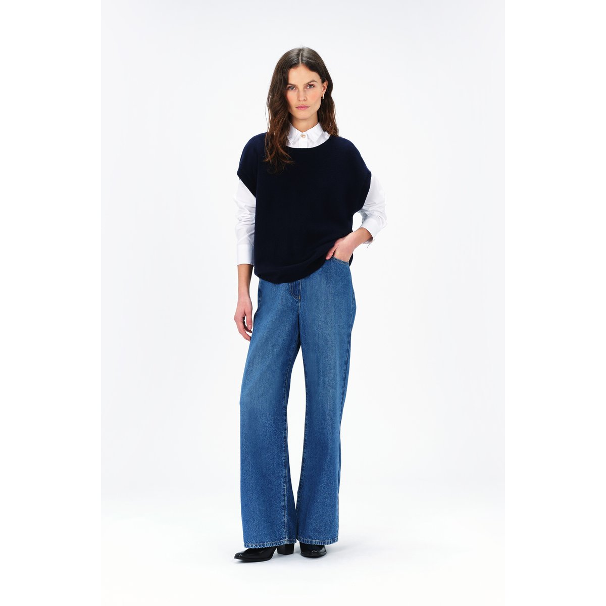 Pull ample col rond MATHILDE bleu marine, CAROLL