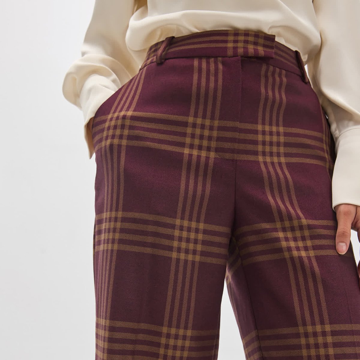 Pantalon large à carreaux taille haute bordeaux, LOLA CASADEMUNT