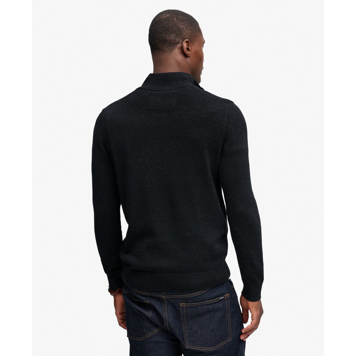Pull Prep Essential Half Zip coupe ajustée anthracite chiné, SUPERDRY