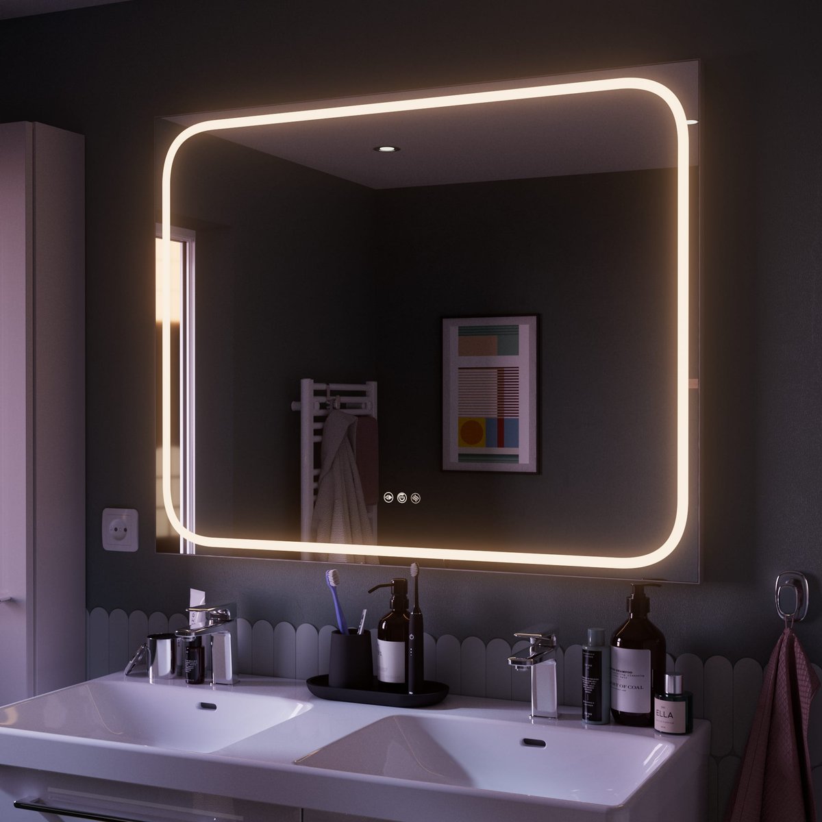 Miroir de salle de bain lumineux rectangulaire horizontal L, REMIX gris, SENSEA