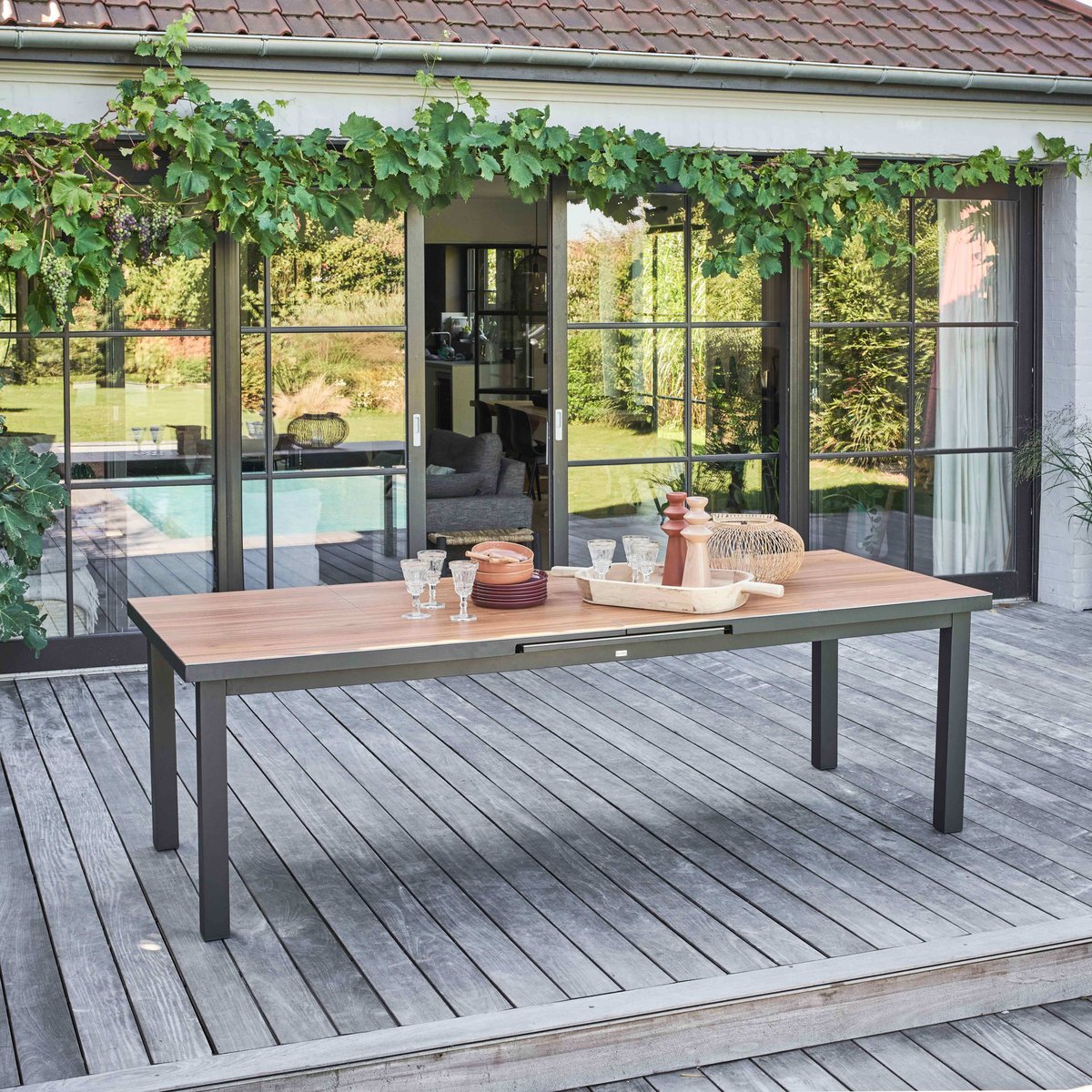 Table de jardin extensible 12 à 14 places, MELBOURNE bois, OVIALA