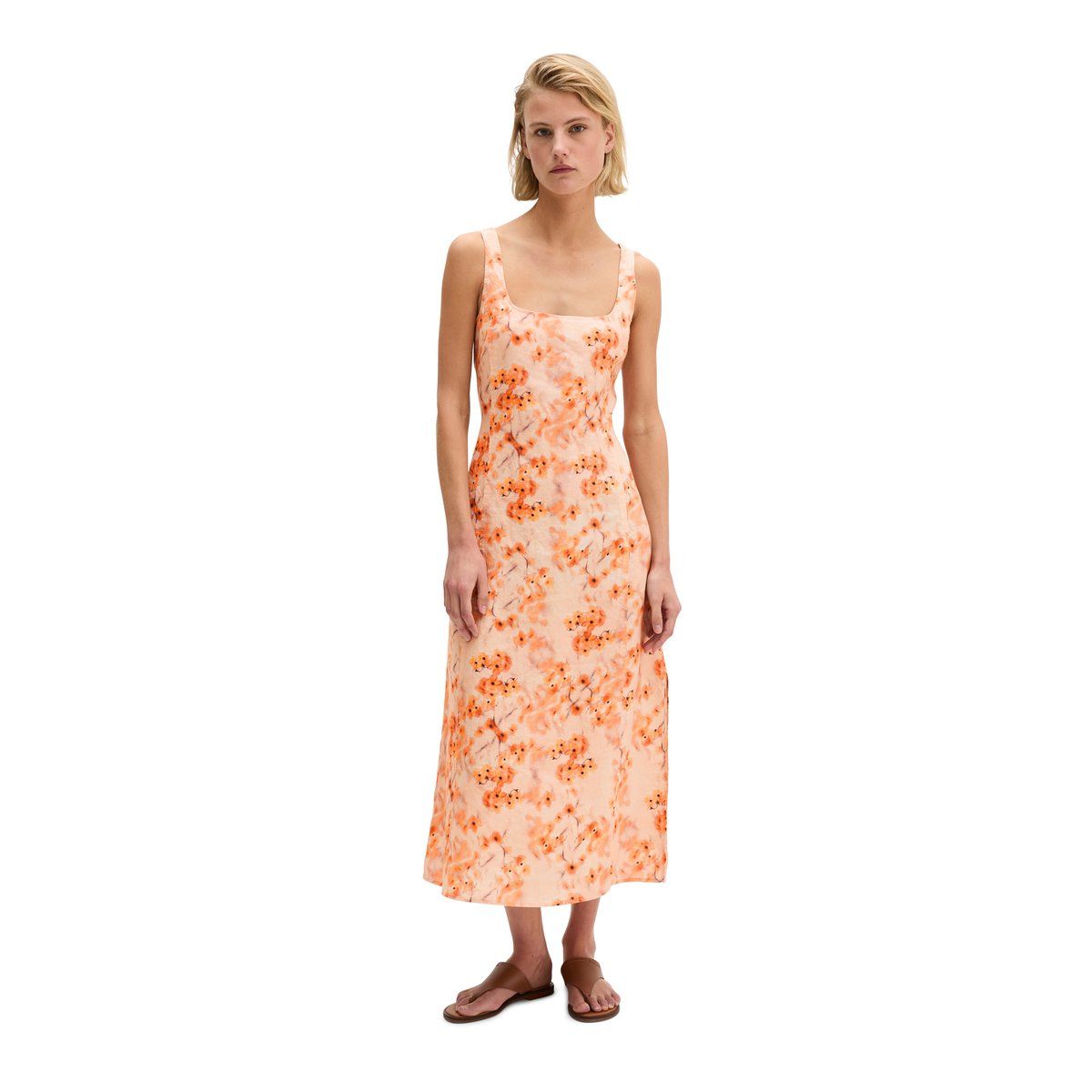 Robe en lin découpée shaped avec détail de nœud à l'arrière orange, MARC O'POLO
