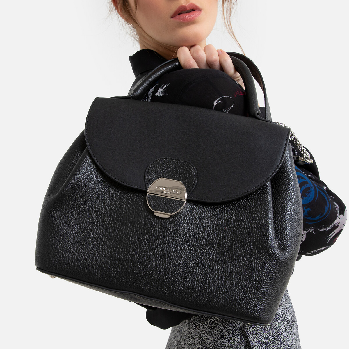 Sac à main en cuir FOULONNE PIA noir, LANCASTER