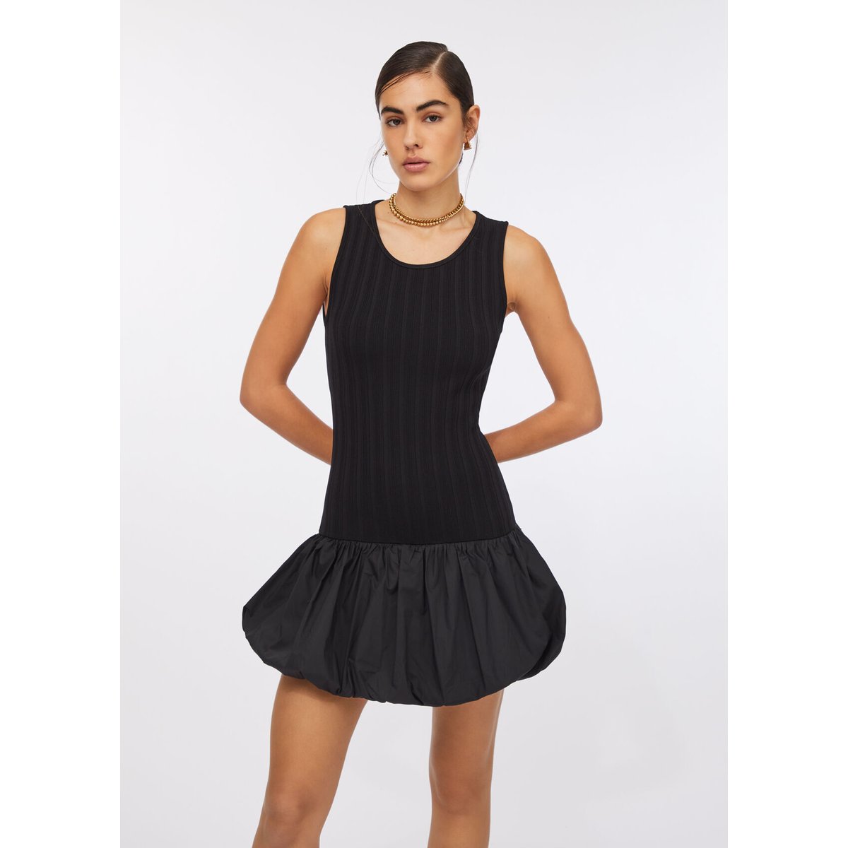 Robe courte en maille et popeline noir, LIU JO