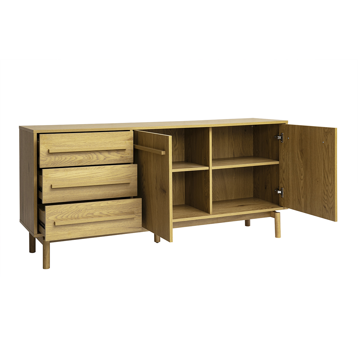 Buffet finition bois chêne 2 portes 3 tiroirs L160 cm YSEULT chêne clair, MILIBOO