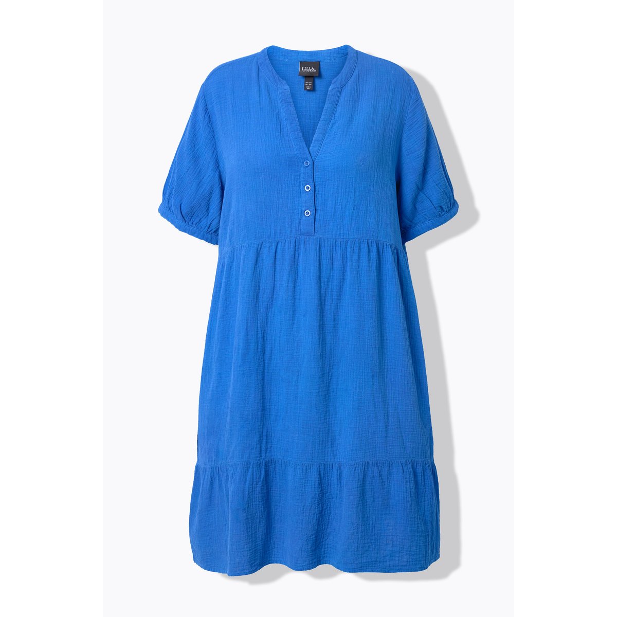 Robe en mousseline. Col tunisien et manches bleu pétrole, ULLA POPKEN