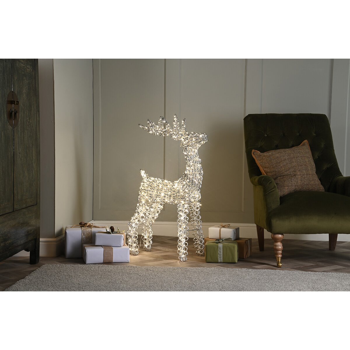 80cm Spiral Twirl Reindeer Decorative Light silver-coloured, SO'HOME