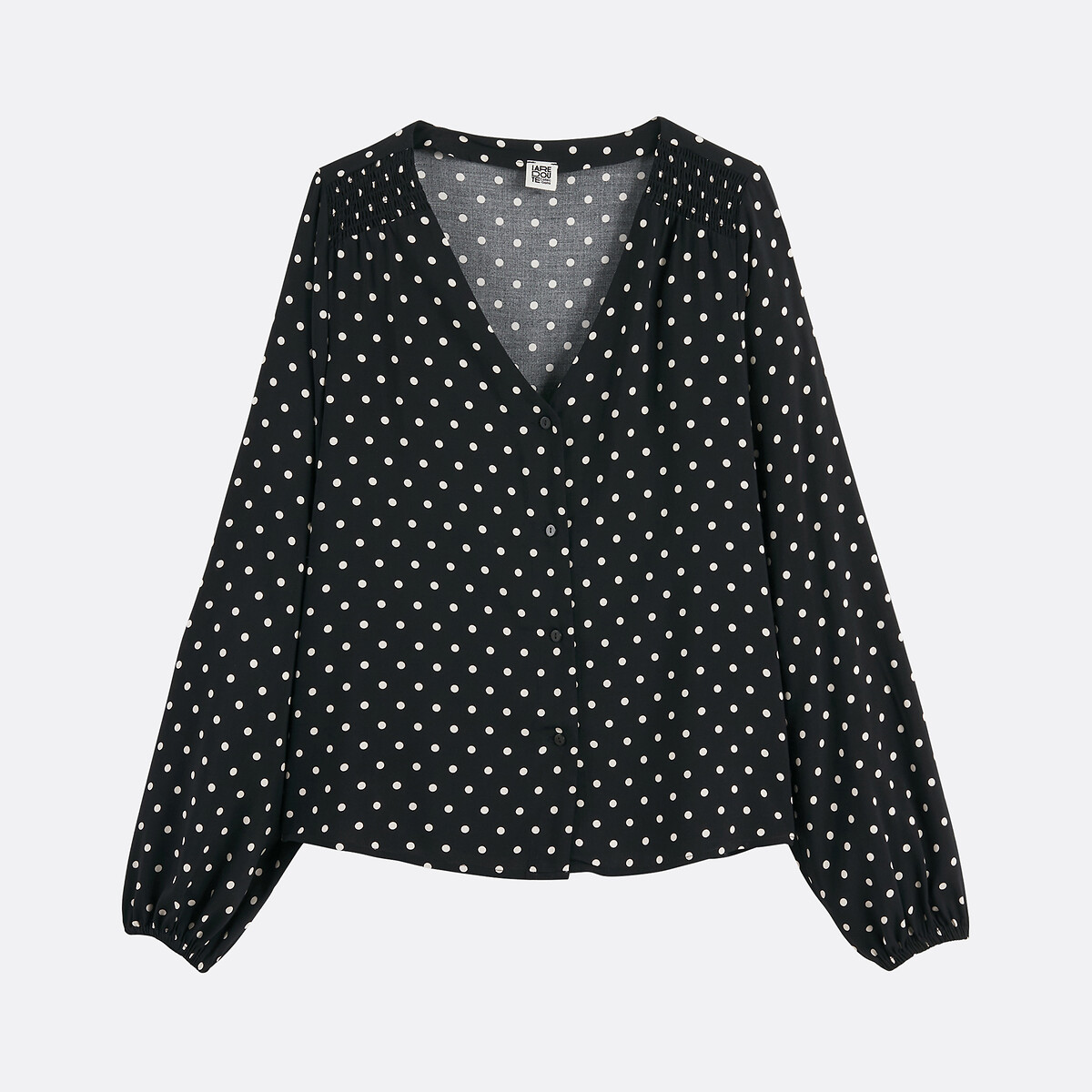 Polka Dot Blouse with V-Neck and Long Sleeves polka dot print, LA REDOUTE COLLECTIONS