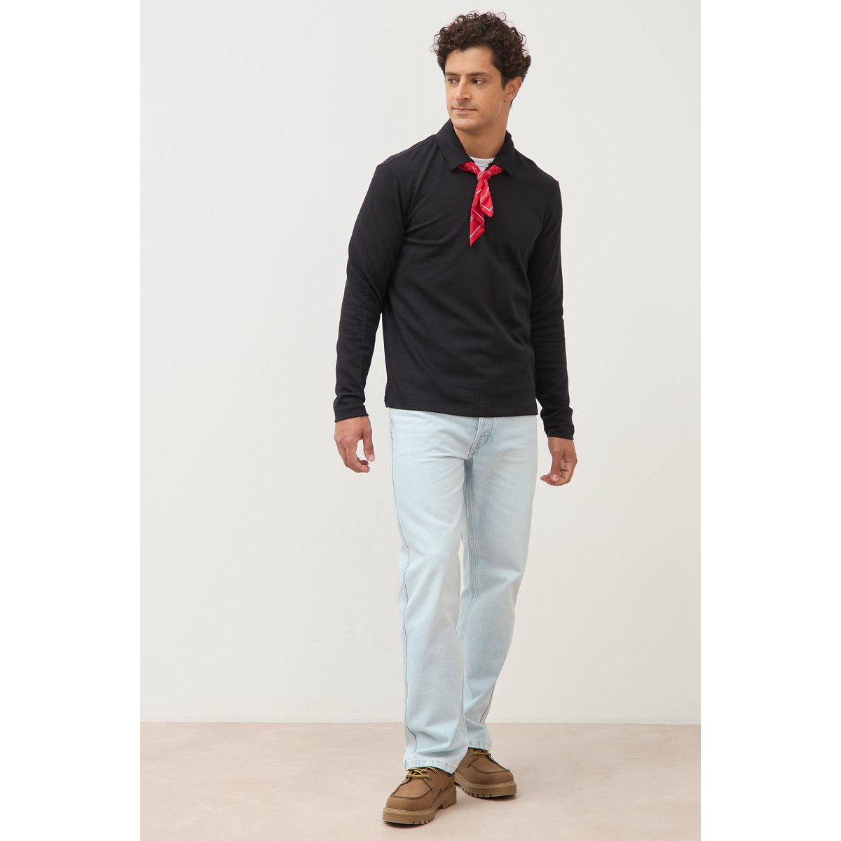 Polo droit manches longues noir, BONOBO