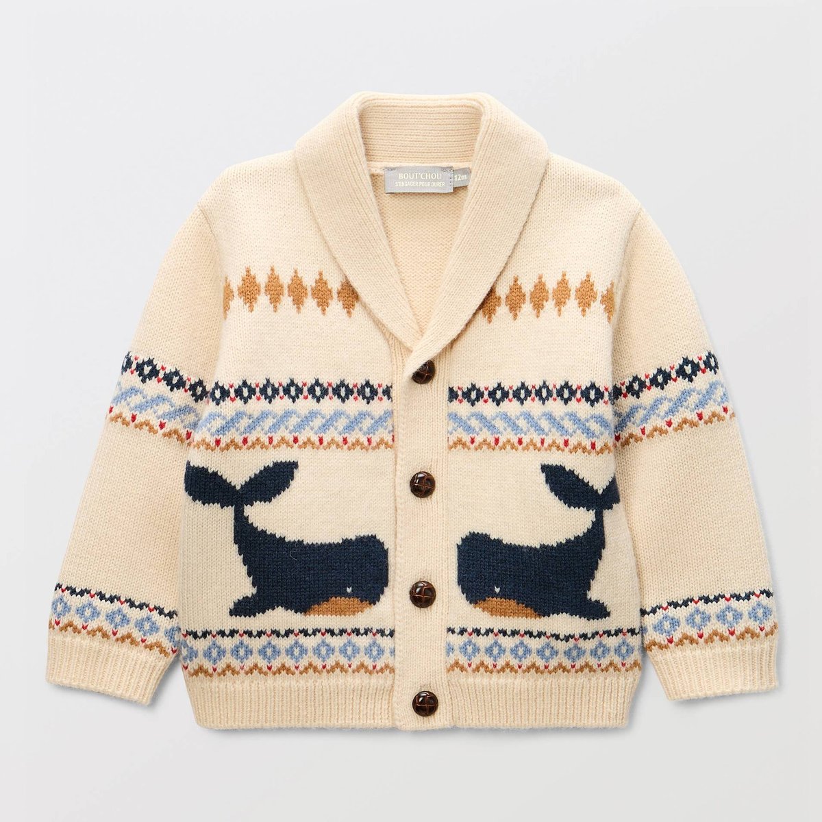 Cardigan tricot col teddy imprimé white cap, BOUT'CHOU