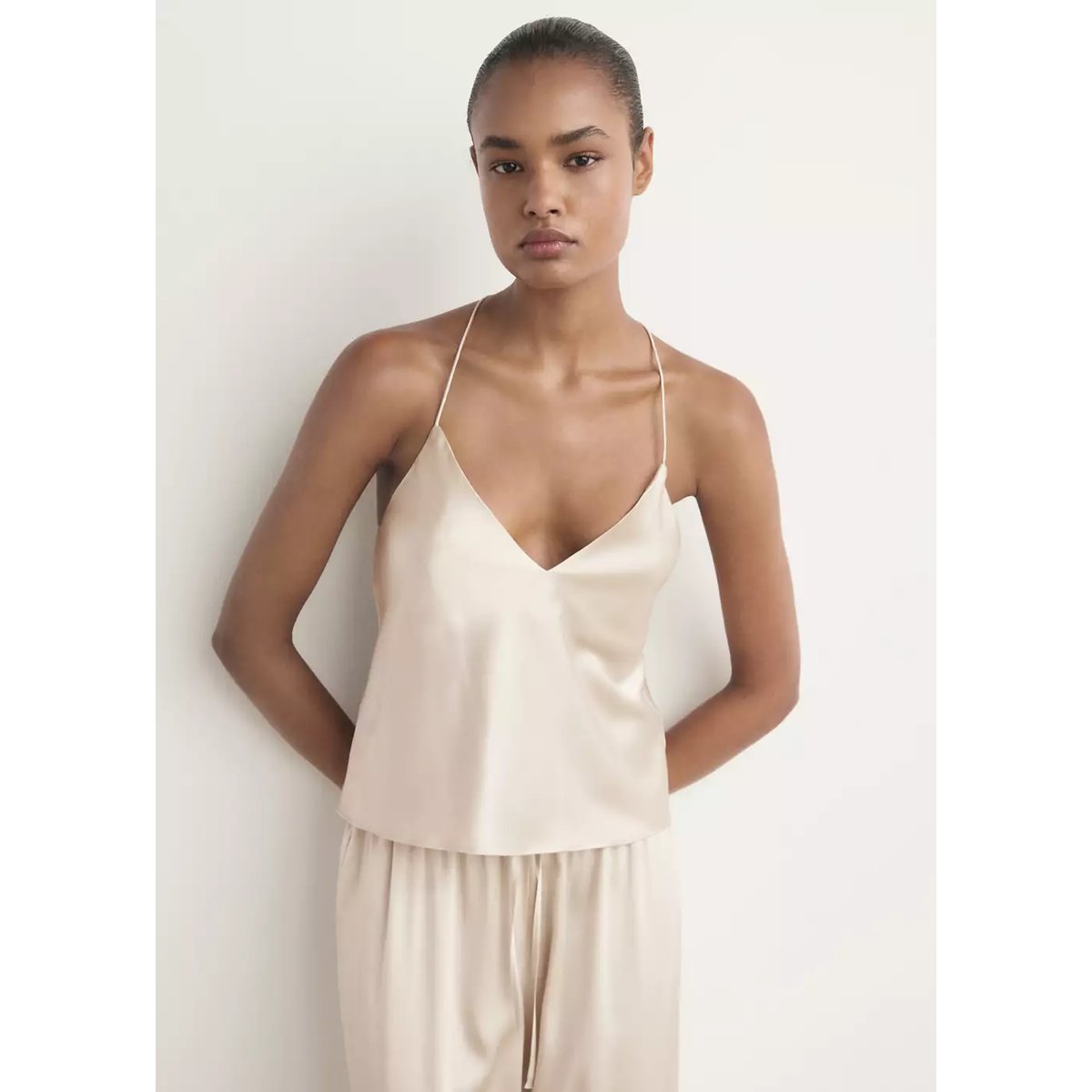 Haut de pyjama soie gris clair/pastel, MANGO