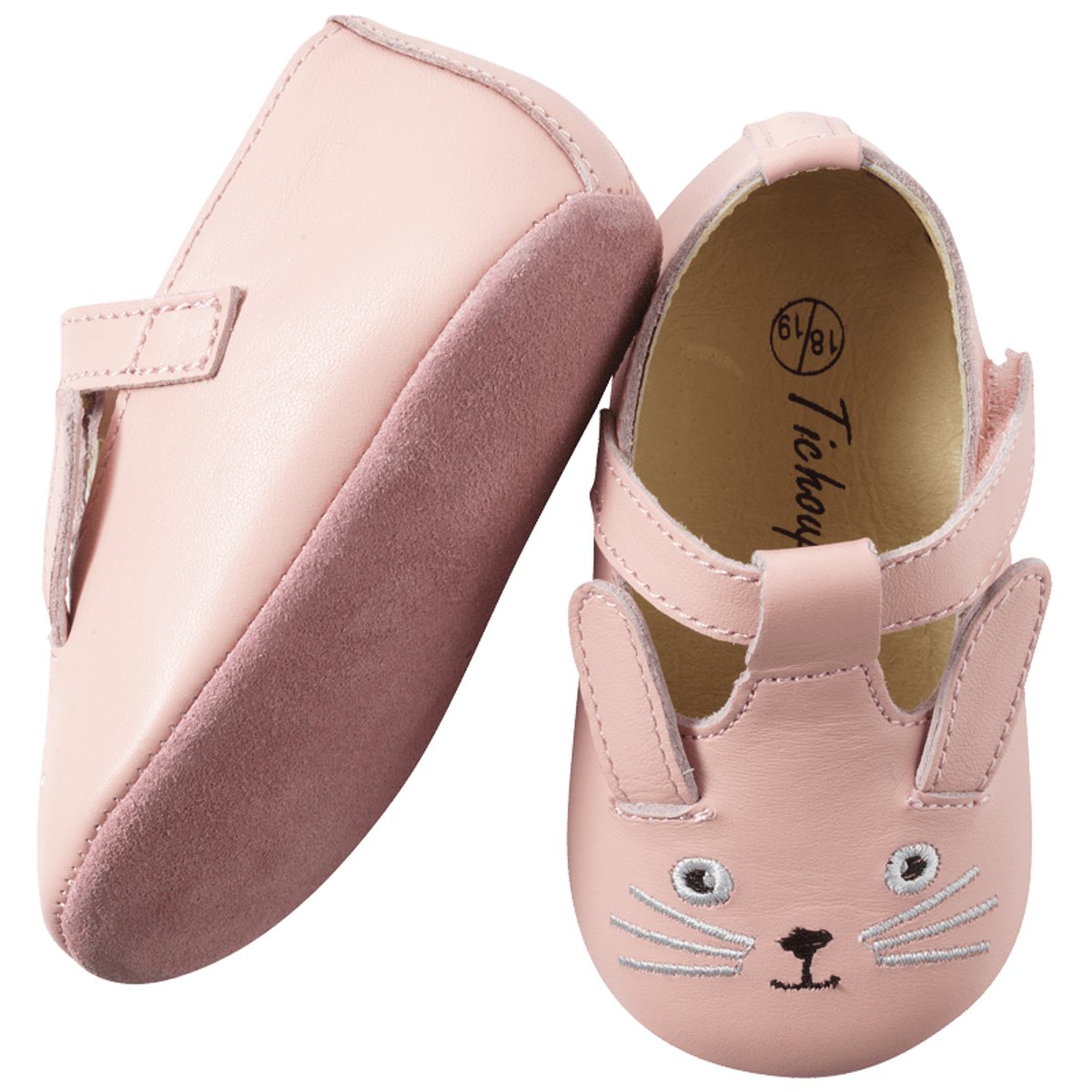 Chaussures bébé cuir souple Poupi rose, TICHOUPS