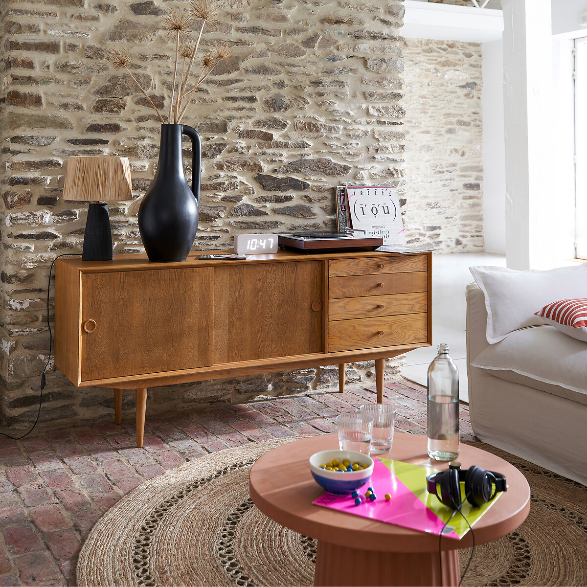 Buffet vintage, 2 portes, 4 tiroirs, Quilda bois clair naturel, LA REDOUTE INTERIEURS
