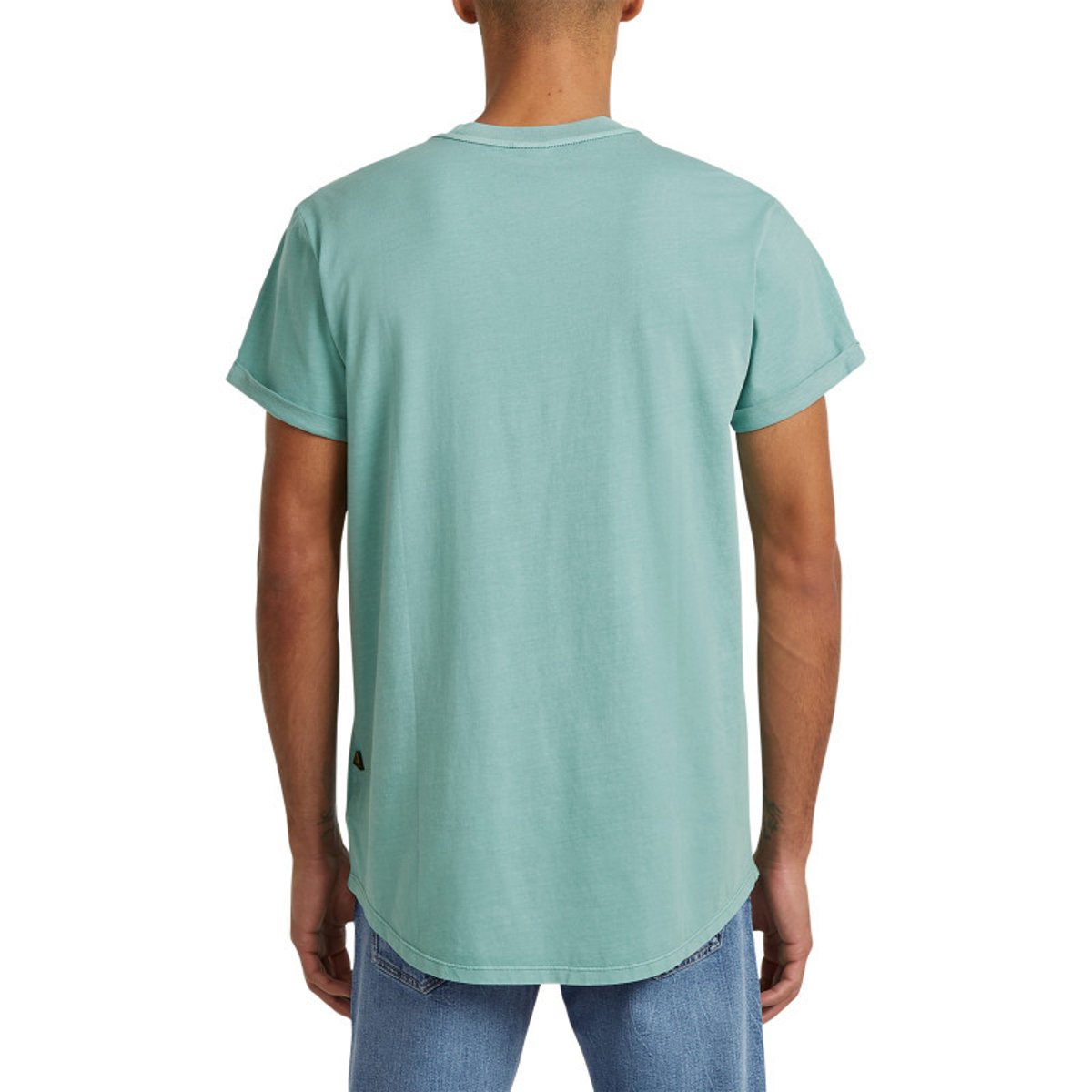 T-shirt en coton biologique vert d'eau uni avec un logo sur le coeur bleu, G-Star RAW