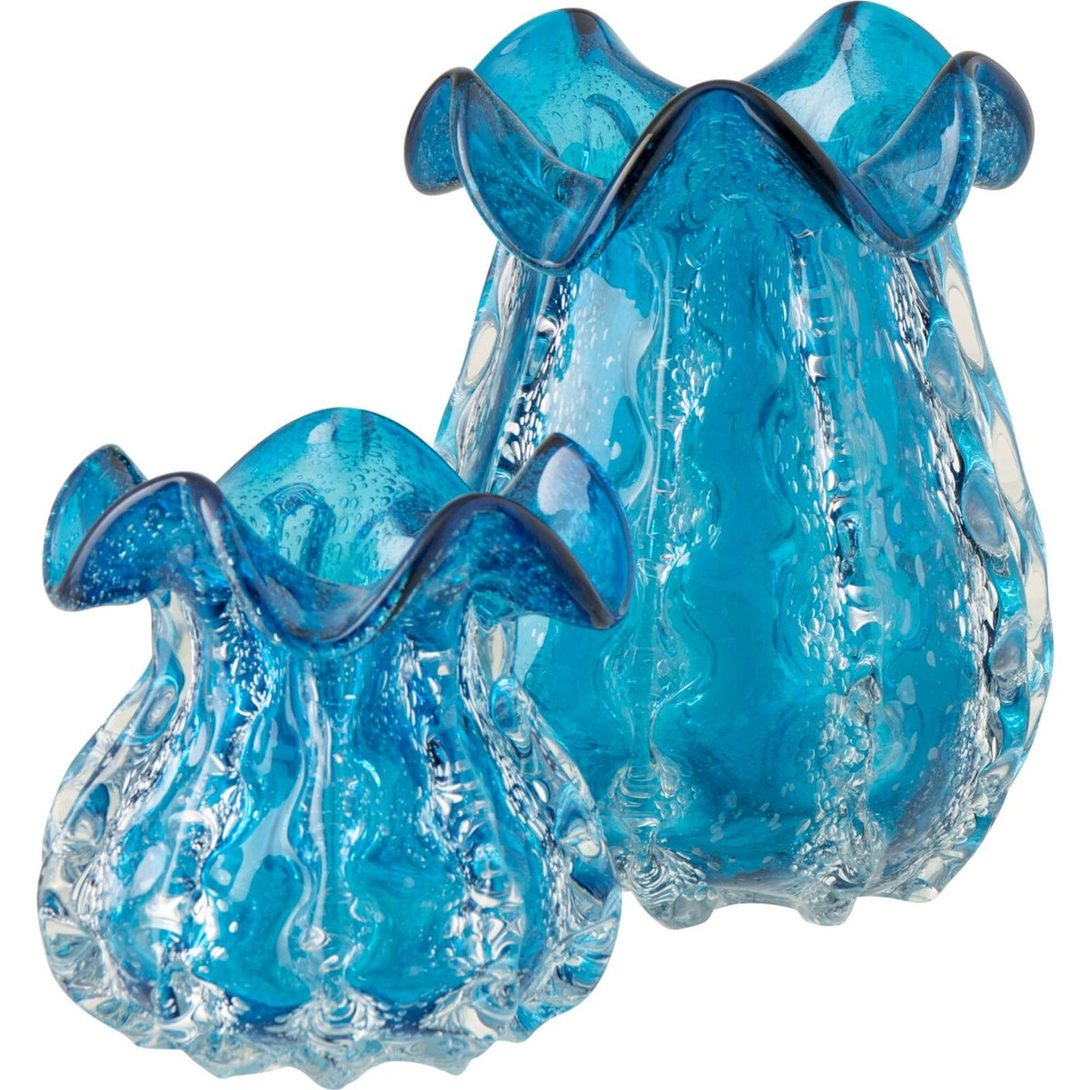 Vase en verre ondulé bleu, RECOLLECTION
