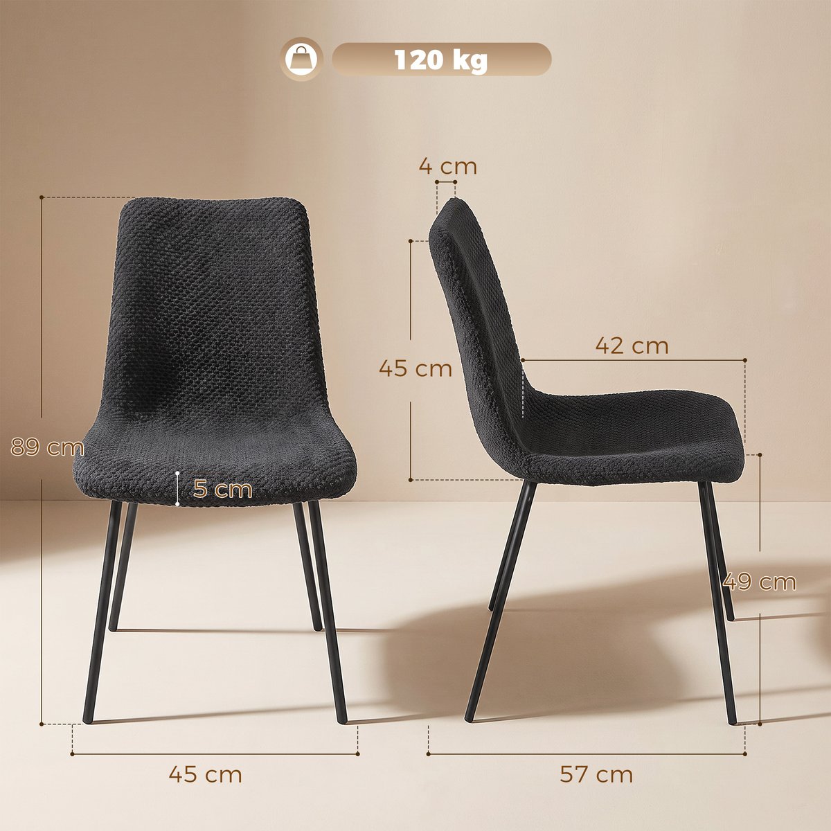 Chaise de salle à manger Velours (100 % gris foncé, HOMCOM