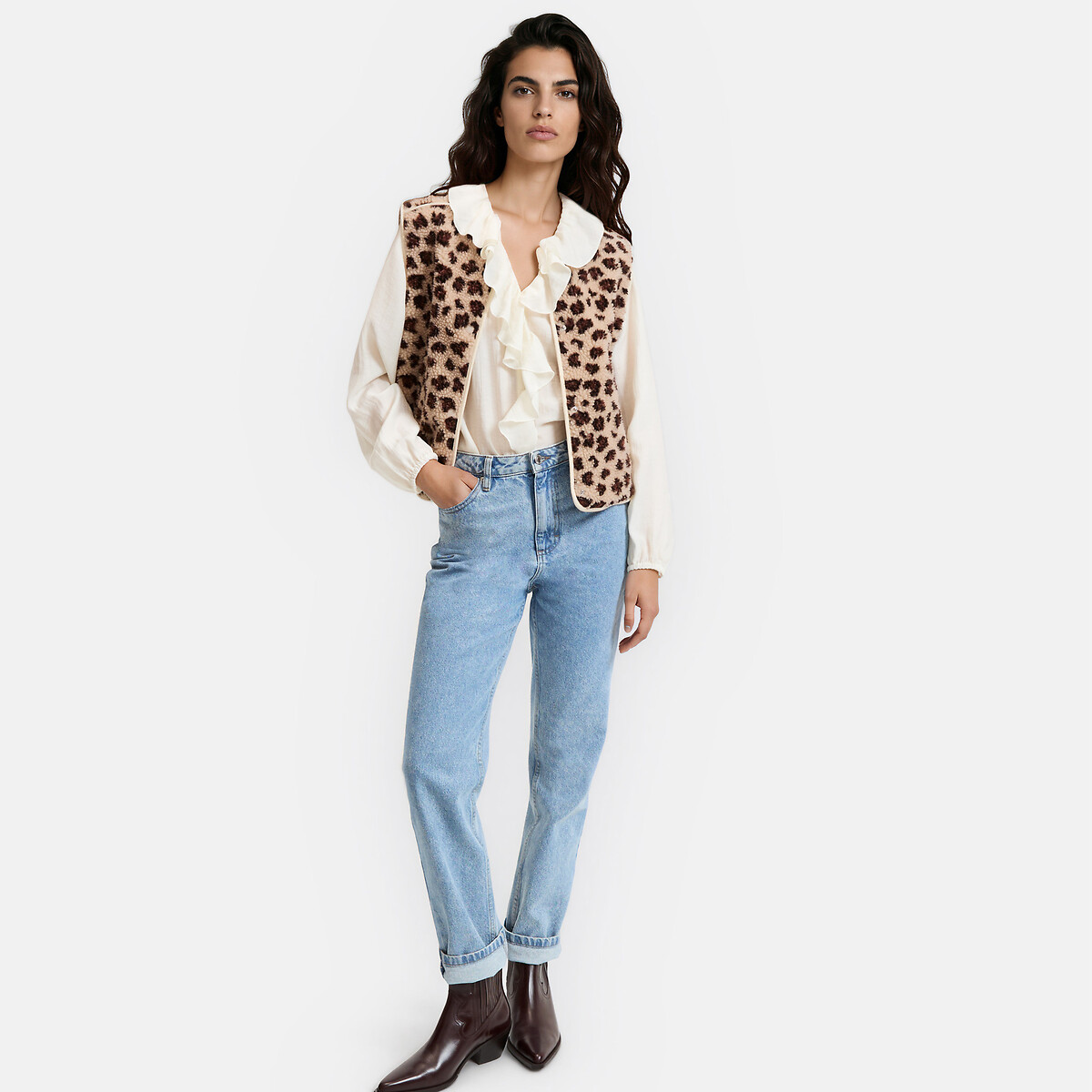 Gilet senza maniche in sherpa con stampa leopardata fantasia leopardata, LA REDOUTE COLLECTIONS