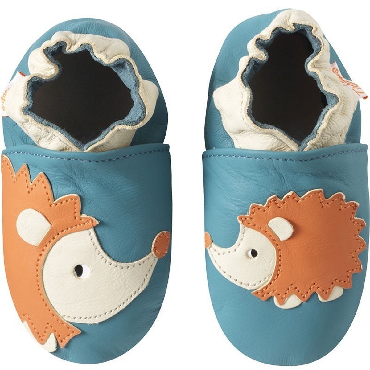 Chaussons bébé cuir souple Sacha le hérisson bleu, TICHOUPS