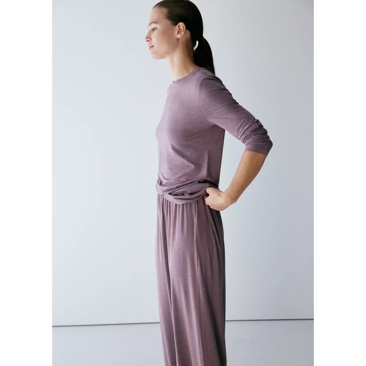 Pantalon pyjama fluide violet, MANGO