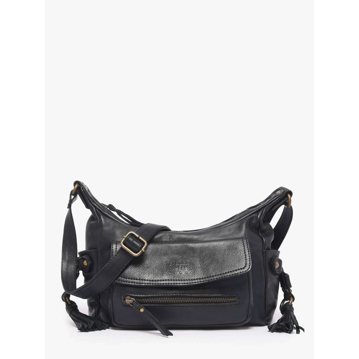 Sac bandoulière Cow cuir black, BASILIC PEPPER