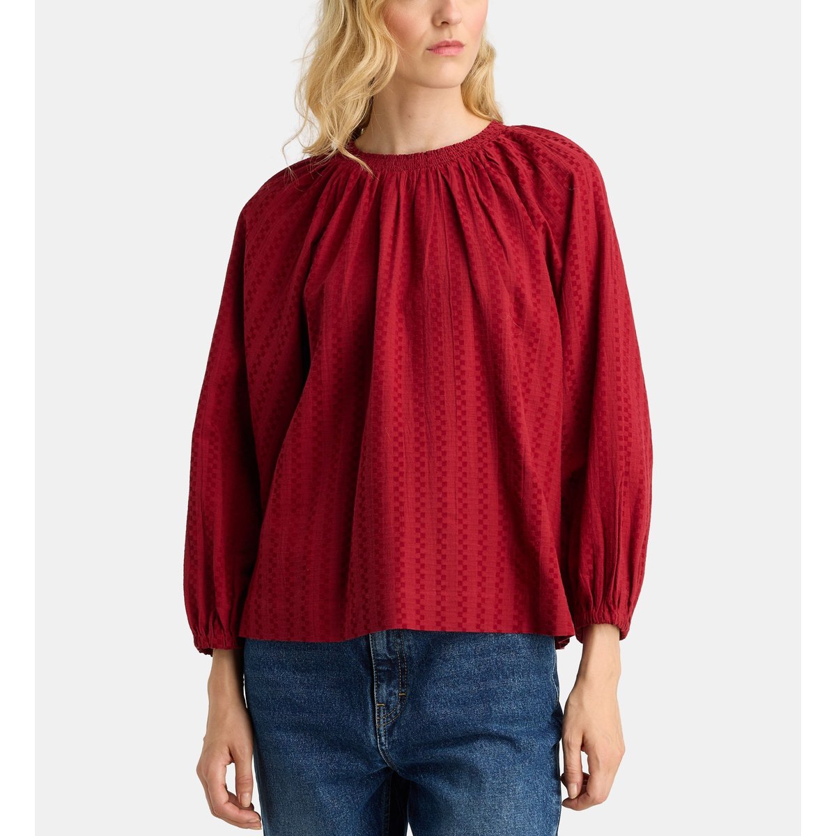 Blouse ample fleur carreaux rouge, GALERIES LAFAYETTE
