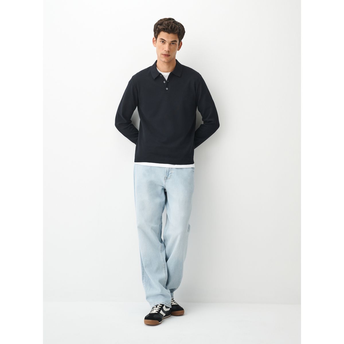 Polo en maille essential bleu marine, NEXT