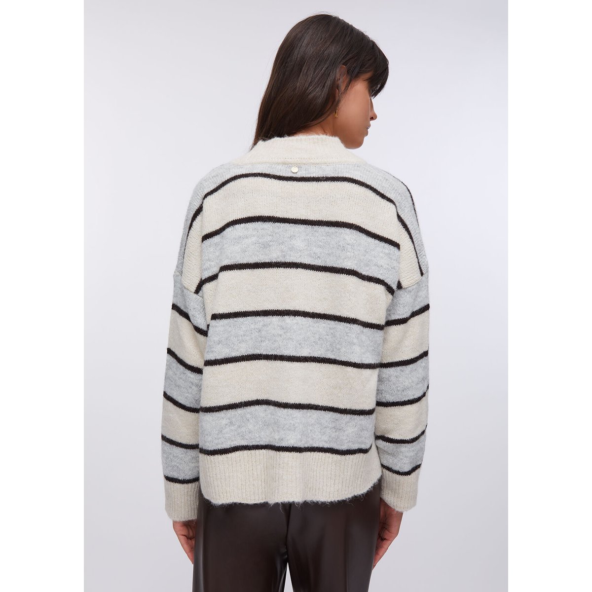 Cardigan à rayures en laine et alpaga gris et beige, LIU JO