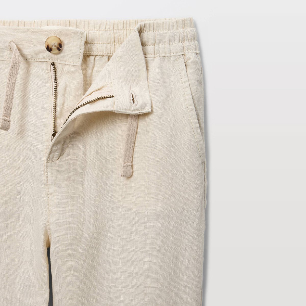 Pantalon droit uni en 100% lin bones, MONOPRIX